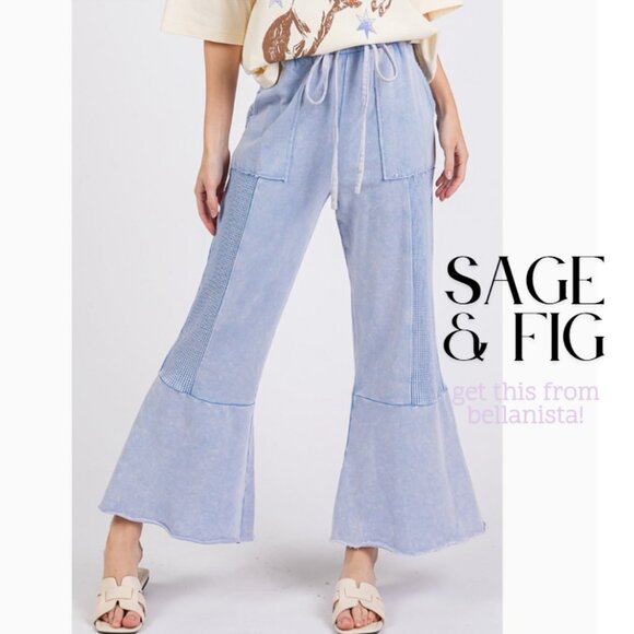 Sage + Fig Pants - 7618 SAGE + FIG Periwinkle Vintage Washed Flared Crop Pants